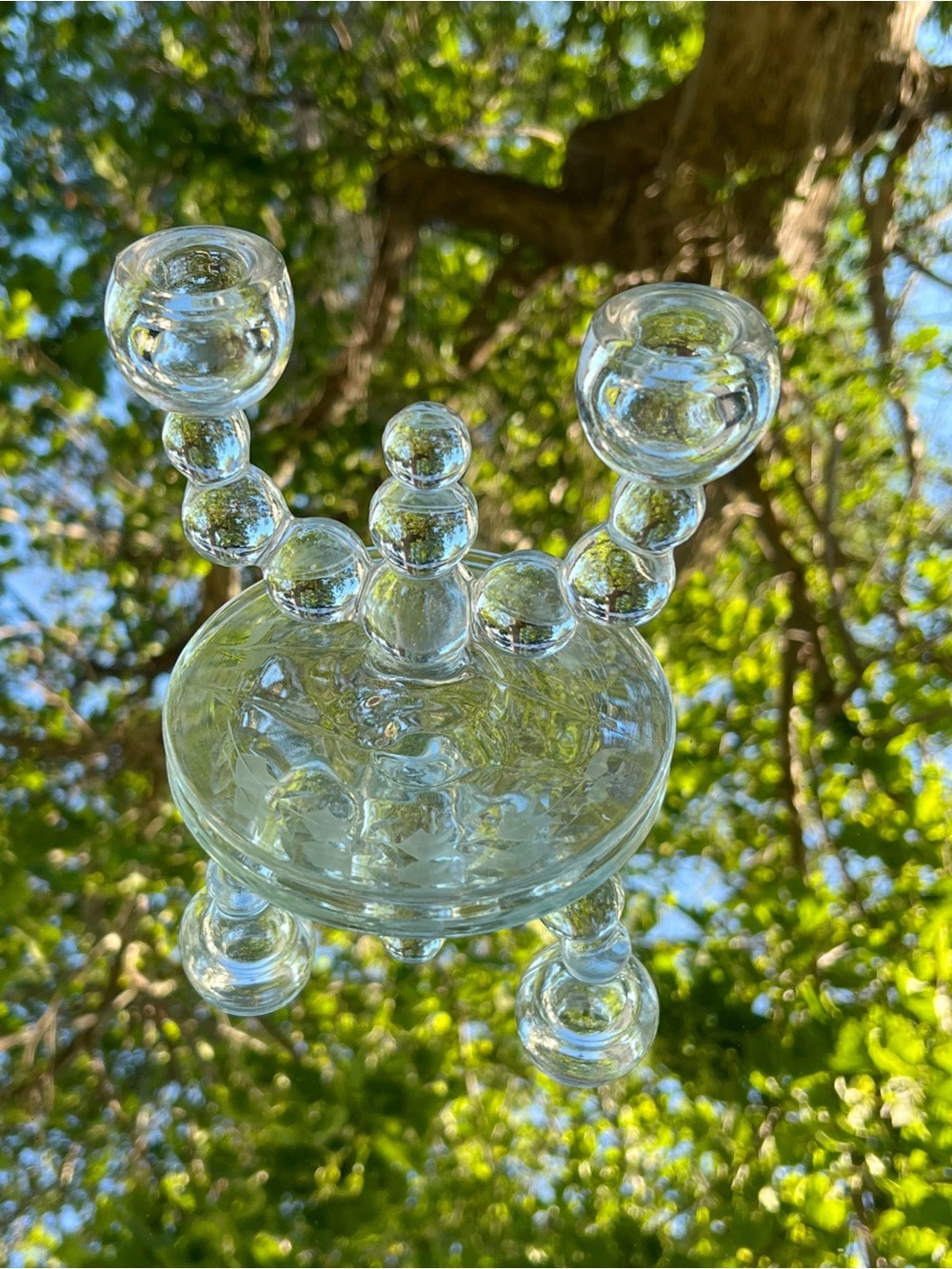 Vintage Glass Double Candle Holder